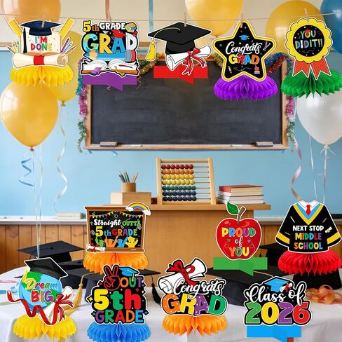 5th Grade Graduation Decorations: Elementary Graduation Decorations Honeycomb Centerpieces 5th Grade Promotion Decorations Fifth Grade Table Decorations for Boys and Girls in Kuwait