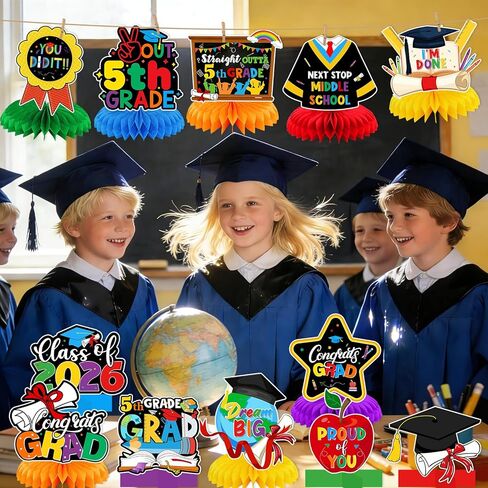 5th Grade Graduation Decorations: Elementary Graduation Decorations Honeycomb Centerpieces 5th Grade Promotion Decorations Fifth Grade Table Decorations for Boys and Girls in Kuwait