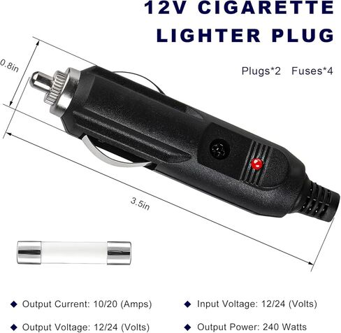 2 PCS 12V Cigarette Lighter Male Plug, Cigarette Lighter Socket Plug Replacement with LED Light, Heavy Duty Socket Plugs with 15A Fuse for Cars Trucks SUVs, Car Accessories in Kuwait