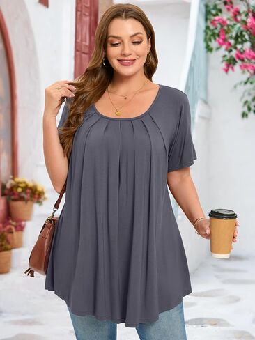 Plus Size Tunic Tops for Womens Short Sleeve Crew Neck Loose Fit Dressy Summer Blouse for Everyday Wear in Saudi Arabia