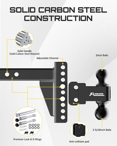 Adjustable Trailer Hitch for 2" Receiver, Heavy Duty Drop Hitch with 6" Drop/Rise, Dual Ball Mount (2" & 2-5/16"), 18,500 LBS GTW Tow Hitch, Ball Hitches with Anti-Theft Locking Pins & Keys for Trucks in Saudi Arabia