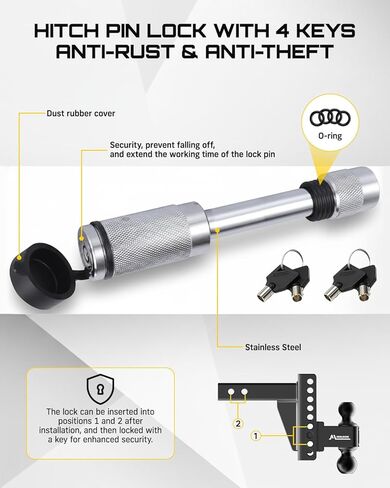 Adjustable Trailer Hitch for 2" Receiver, Heavy Duty Drop Hitch with 6" Drop/Rise, Dual Ball Mount (2" & 2-5/16"), 18,500 LBS GTW Tow Hitch, Ball Hitches with Anti-Theft Locking Pins & Keys for Trucks in Saudi Arabia