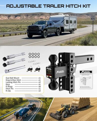 Adjustable Trailer Hitch for 2" Receiver, Heavy Duty Drop Hitch with 6" Drop/Rise, Dual Ball Mount (2" & 2-5/16"), 18,500 LBS GTW Tow Hitch, Ball Hitches with Anti-Theft Locking Pins & Keys for Trucks in Saudi Arabia