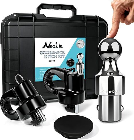 NeaLia Gooseneck Ball Kit، 60692 طقم وصلة Gooseneck لـ Ford F250 F450 2013-2026، OEM Puck System Gooseneck Trail Ball مع مثبتات سلسلة أمان لشاحنات GMC شيفروليه نيسان، 2-5/16 بوصة، 38K LBS in Kuwait