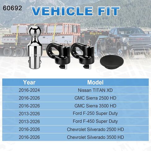 NeaLia Gooseneck Ball Kit، 60692 طقم وصلة Gooseneck لـ Ford F250 F450 2013-2026، OEM Puck System Gooseneck Trail Ball مع مثبتات سلسلة أمان لشاحنات GMC شيفروليه نيسان، 2-5/16 بوصة، 38K LBS in Kuwait