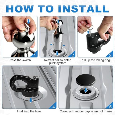 NeaLia Gooseneck Ball Kit، 60692 طقم وصلة Gooseneck لـ Ford F250 F450 2013-2026، OEM Puck System Gooseneck Trail Ball مع مثبتات سلسلة أمان لشاحنات GMC شيفروليه نيسان، 2-5/16 بوصة، 38K LBS in Kuwait