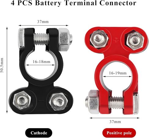 4PCS Battery Terminals Connector, Car Battery Cable Terminal End Connectors with Anti-corrosion Washers, Color Coded Top Post Terminals Cables Clamp Replacement for Car Boat RV in Saudi Arabia