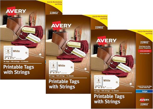 Avery 22802 Printable Tags for Inkjet Printers Only, Tags With Strings, 2" x 3.5", 96 Tags, Sold as 3 Pack, 288 Tags Total in Kuwait