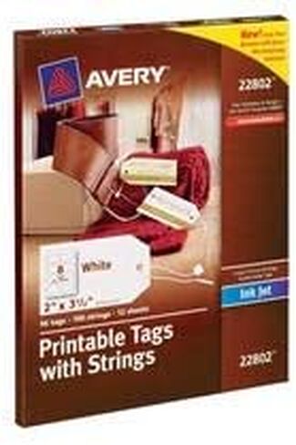 Avery 22802 Printable Tags for Inkjet Printers Only, Tags With Strings, 2" x 3.5", 96 Tags, Sold as 3 Pack, 288 Tags Total in Kuwait