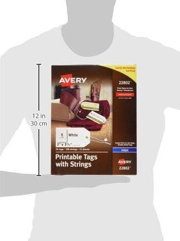 Avery 22802 Printable Tags for Inkjet Printers Only, Tags With Strings, 2" x 3.5", 96 Tags, Sold as 3 Pack, 288 Tags Total in Kuwait
