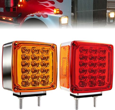 2PCS Square Double Face Pedestal Stop Turn Tail Lights Stud Mount Trailer Fender Lights Semi Truck LED Signal Light Trucks Side Marker Amber + Red 39 LEDS IP67 Waterproof in Saudi Arabia