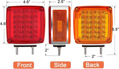 2PCS Square Double Face Pedestal Stop Turn Tail Lights Stud Mount Trailer Fender Lights Semi Truck LED Signal Light Trucks Side Marker Amber + Red 39 LEDS IP67 Waterproof in Saudi Arabia