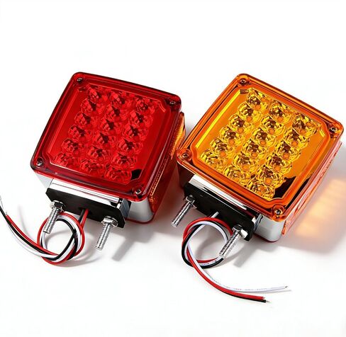 2PCS Square Double Face Pedestal Stop Turn Tail Lights Stud Mount Trailer Fender Lights Semi Truck LED Signal Light Trucks Side Marker Amber + Red 39 LEDS IP67 Waterproof in Saudi Arabia