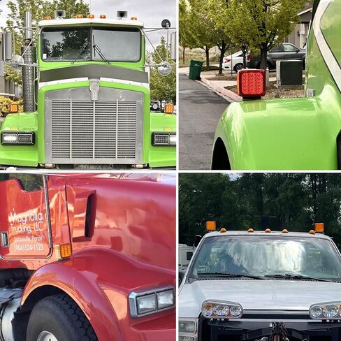2PCS Square Double Face Pedestal Stop Turn Tail Lights Stud Mount Trailer Fender Lights Semi Truck LED Signal Light Trucks Side Marker Amber + Red 39 LEDS IP67 Waterproof in Saudi Arabia