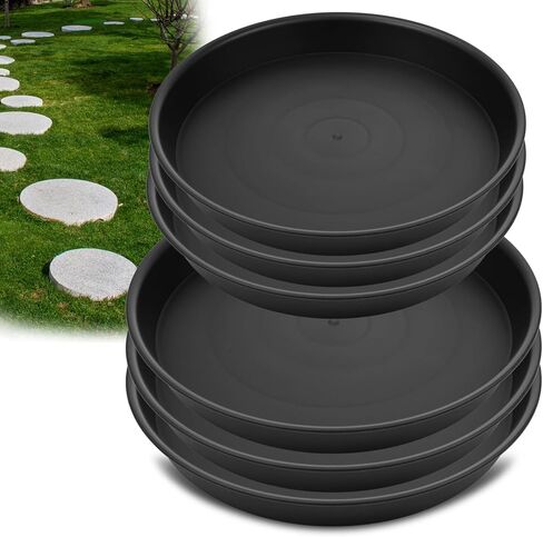 قالبان مستديران للحجر، 6 قطع مقاس 10 بوصة/ 11.2 بوصة، قالب خرسانة قابل لإعادة الاستخدام لأحجار مدخل الحديقة، صينية كبيرة للخرسانة والزجاج الملون لممر الحديقة باللون الأسود in Kuwait