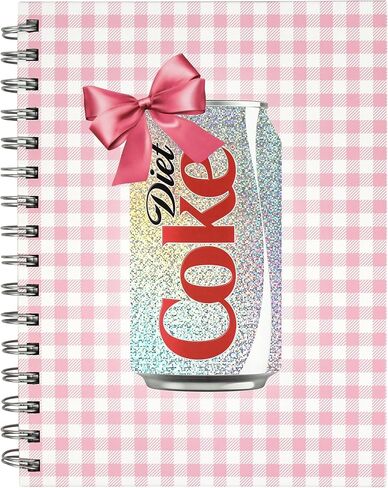CrownJewlz Coca-Cola Pink Gingham Diet Coke Spiral Journal with Folding Pocket Notepad, Glitter Can Design with Bow in Kuwait