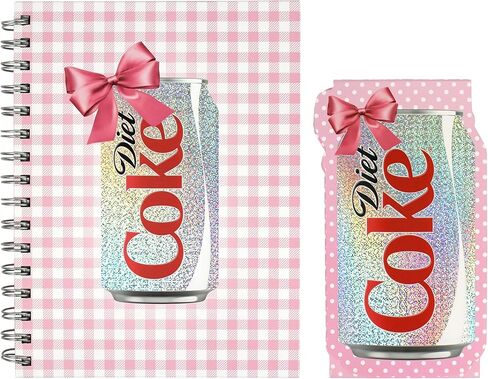 CrownJewlz Coca-Cola Pink Gingham Diet Coke Spiral Journal with Folding Pocket Notepad, Glitter Can Design with Bow in Kuwait