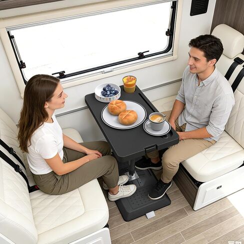 HIYOUGO Foldable RV Table, 360° Rotatable Car Seat Tray Table, Adjustable Car Desk for Rear Passenger, Picnics and Long Trips (Black, 11.8 × 19.7in) in Saudi Arabia