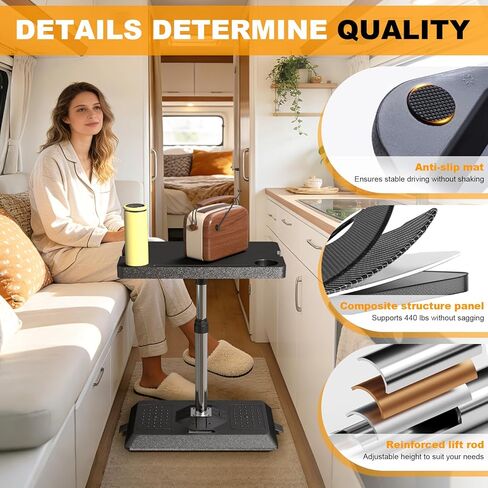 HIYOUGO Foldable RV Table, 360° Rotatable Car Seat Tray Table, Adjustable Car Desk for Rear Passenger, Picnics and Long Trips (Black, 11.8 × 19.7in) in Saudi Arabia