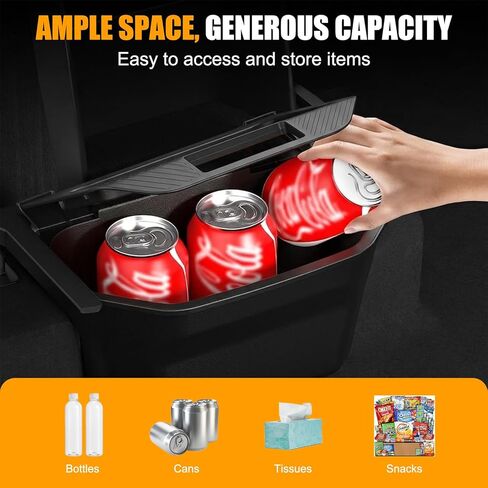 Rear Center Console Organizer for 2025-2026 Tesla Model Y Juniper, Backseat Storage Bin & Trash Can, Snap-In Stable Installation, TPE Partitioned Organizer for Model Y Juniper Accessories in Saudi Arabia