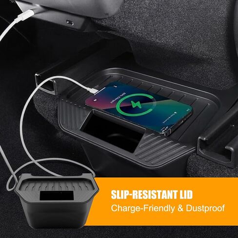 Rear Center Console Organizer for 2025-2026 Tesla Model Y Juniper, Backseat Storage Bin & Trash Can, Snap-In Stable Installation, TPE Partitioned Organizer for Model Y Juniper Accessories in Saudi Arabia