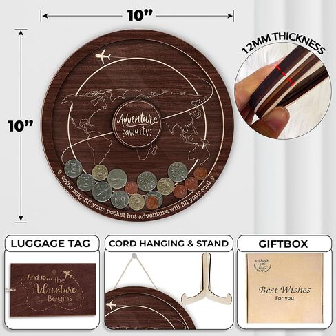 Travel Adventure Coin Archive Box Challenge Coin Holder Display Case for Collecting Coin Travel Keepsake Box Memories Top Loading Coin Stand Holder Travel Lovers Gift Ideas HDTV2-10W in Kuwait