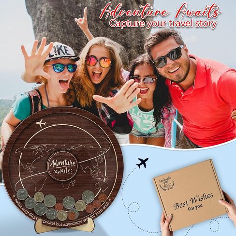 Travel Adventure Coin Archive Box Challenge Coin Holder Display Case for Collecting Coin Travel Keepsake Box Memories Top Loading Coin Stand Holder Travel Lovers Gift Ideas HDTV2-10W in Kuwait