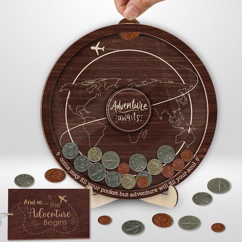 Travel Adventure Coin Archive Box Challenge Coin Holder Display Case for Collecting Coin Travel Keepsake Box Memories Top Loading Coin Stand Holder Travel Lovers Gift Ideas HDTV2-10W in Kuwait