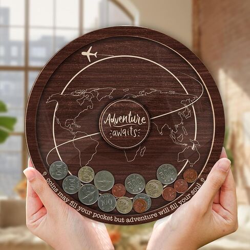 Travel Adventure Coin Archive Box Challenge Coin Holder Display Case for Collecting Coin Travel Keepsake Box Memories Top Loading Coin Stand Holder Travel Lovers Gift Ideas HDTV2-10W in Kuwait