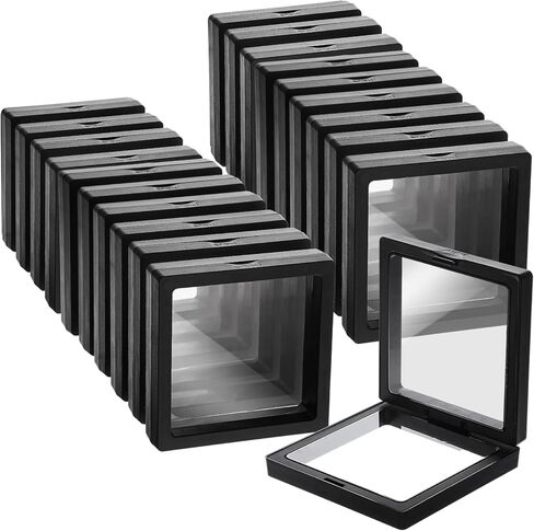 60PCS 3D Floating Frame Case, 2.8" x 2.8" x 0.8" Coin Frame Display Holder Stands, Black Antique Challenge Coin Display for Jewelry, Shells, Gems, Minerals, Rocks, Specimen and Pins in Kuwait