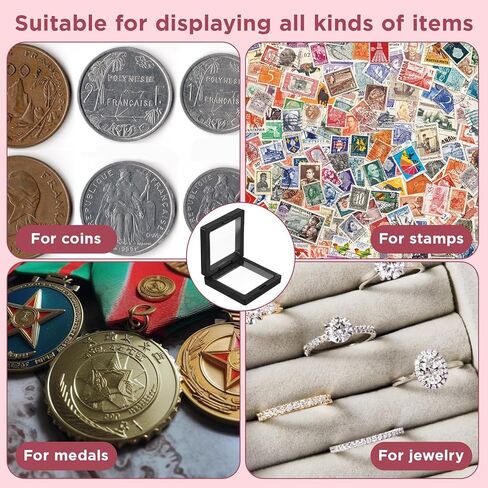 60PCS 3D Floating Frame Case, 2.8" x 2.8" x 0.8" Coin Frame Display Holder Stands, Black Antique Challenge Coin Display for Jewelry, Shells, Gems, Minerals, Rocks, Specimen and Pins in Kuwait