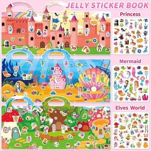6 Sets Reusable Sticker Book for Girls 3-6, Jelly Sticker Books for Toddler, Travel Sticker Activity Toys for Kids 3 4 5 6 Years Old Girls (Girl Theme) in Saudi Arabia