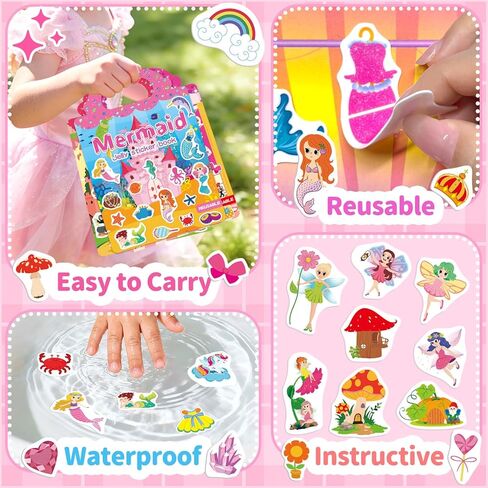 6 Sets Reusable Sticker Book for Girls 3-6, Jelly Sticker Books for Toddler, Travel Sticker Activity Toys for Kids 3 4 5 6 Years Old Girls (Girl Theme) in Saudi Arabia