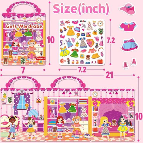 6 Sets Reusable Sticker Book for Girls 3-6, Jelly Sticker Books for Toddler, Travel Sticker Activity Toys for Kids 3 4 5 6 Years Old Girls (Girl Theme) in Saudi Arabia