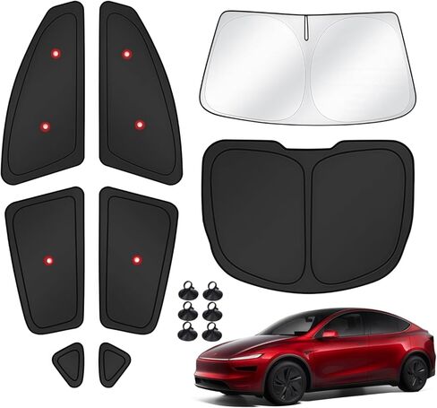 T TGBROS لظلال نافذة Tesla Model Y Juniper 2025-2026، مجموعة كاملة من مظلات الشمس الخلفية الجانبية للزجاج الأمامي مع أكواب شفط مطورة، ملاءمة آمنة للنوافذ بدون إطار وغطاء خصوصية تعتيم 8 قطع in Kuwait