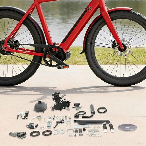 80cc 2-Stroke Bike Motor Kit, Foot Pedal Start Mini Bike Bicycle Single Cylinder Engine Motorized Bike Kit Suitable for Most V-Frame 26-28 Inch Wheeled Bicycles, Mountain Bikes and Road Bikes in Kuwait