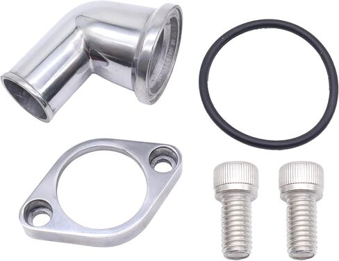 غطاء ترموستات ألومنيوم مصقول برقبة مائية دوارة 90 درجة متوافق مع SBC BBC Chevy 265 283 305 307 327 350 383 400 396 402 427 454 472 502 348 409 in Kuwait