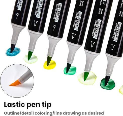 13Pcs Alcohol Markers Pure Color Series,Black Pen Barrel Dual Tip Soft Art Solid Color Markers Set for Adults Beginner Drawing Sketching (Green) in Kuwait