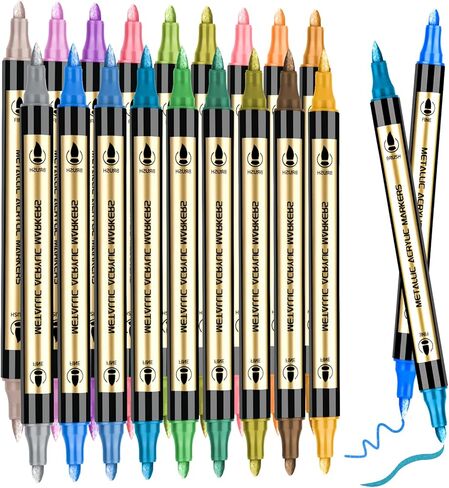 Metallic Marker Pens, 18 Colors Dual Tip Acrylic Paint Pens for Black Paper, Rock Painting, Medium Tip Glitter Pens for Scrapbooking, Card Making, DIY Arts & Crafts, Scrapbook Supplies in Saudi Arabia
