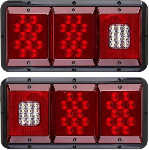 Konrali 2 قطعة مصابيح LED ثلاثية الذيل 36 LED، مستطيلة LED للمقطورة RV أضواء خلفية للبيت متنقل وإيقاف الدوران الخلفي الخلفي ومصابيح خلفية قاعدة سوداء مع حشية تثبيت أفقي - عدسة حمراء/شفافة in Kuwait