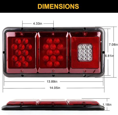 Konrali 2 قطعة مصابيح LED ثلاثية الذيل 36 LED، مستطيلة LED للمقطورة RV أضواء خلفية للبيت متنقل وإيقاف الدوران الخلفي الخلفي ومصابيح خلفية قاعدة سوداء مع حشية تثبيت أفقي - عدسة حمراء/شفافة in Kuwait