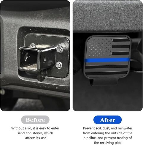 Thin Blue Line American Flag Trailer Hitch Cover (1-Pack) & 4-Pack Valve Stem Caps – Durable Protector for Cars, SUVs, Pickup Trucks, Honors Police and Law Enforcement in Saudi Arabia