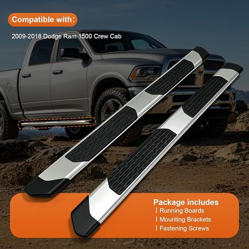 لوحات الجري لـ 2009-2018 Dodge Ram 1500 Crew Cab (بما في ذلك 2019-2024 Classic)، 2010-2026 Ram 2500 3500 6.5 بوصة خطوات جانبية S/S من الفولاذ الكربوني in Kuwait