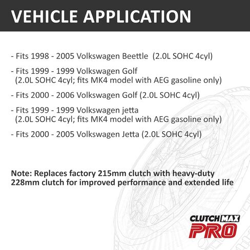 طقم القابض ClutchMaxPRO Performance Stage 1 مع دولاب الموازنة Chromoly متوافق مع 1999-2006 VW Volkswagen Beetle Golf Jetta 2.0L AEG BEV (CP17146HDLSF-ST1) in Kuwait