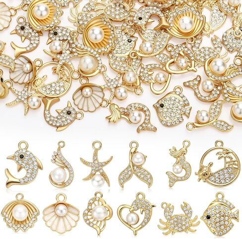 Landical 48 Pcs Gold Summer Charms for Jewelry Making Assorted Gold Enamel Jewelry Pendants for Bracelet Necklace Earring DIY Craft Making Supplies in Kuwait