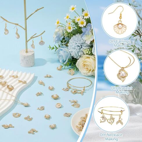 Landical 48 Pcs Gold Summer Charms for Jewelry Making Assorted Gold Enamel Jewelry Pendants for Bracelet Necklace Earring DIY Craft Making Supplies in Kuwait