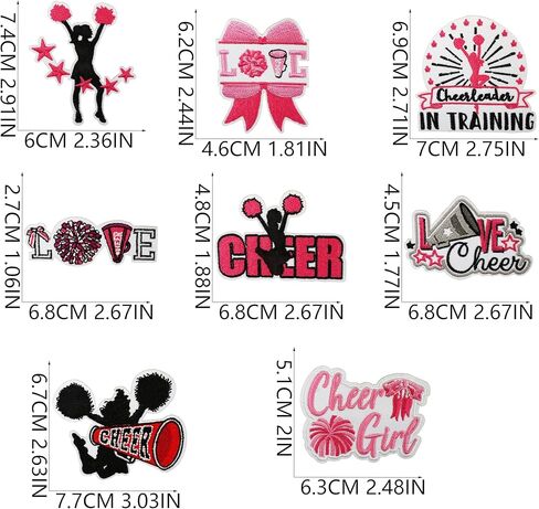 8Pcs Cheerleader Embroidered Applique Patches Iron On Patches Pink and Black Patches for Clothing Jeans Jacket DIY Craft Accessories (8 Pcs Cheerleader Patches Set) in Saudi Arabia