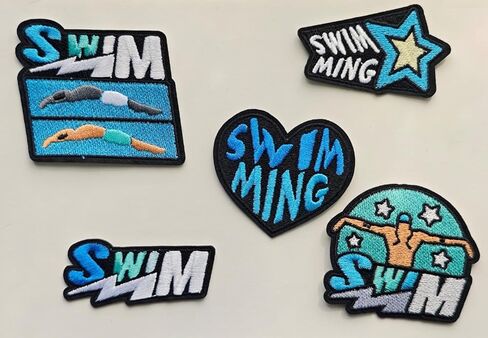 5Pcs Summer Swim Sport Theme Iron On/Sew on Pathes Swimmer Embroidered Patches Badge for Clothes Jacket Jeans Backpacks (ColorA) in Saudi Arabia