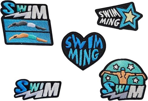 5Pcs Summer Swim Sport Theme Iron On/Sew on Pathes Swimmer Embroidered Patches Badge for Clothes Jacket Jeans Backpacks (ColorA) in Saudi Arabia