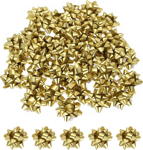 PATIKIL 1.5" Mini Star Gift Bows, 100Pcs Small Christmas Metallic Gift Wrapping Self-Adhesive Bows for Holiday Weddings Birthday Party, Matte Gold in Kuwait
